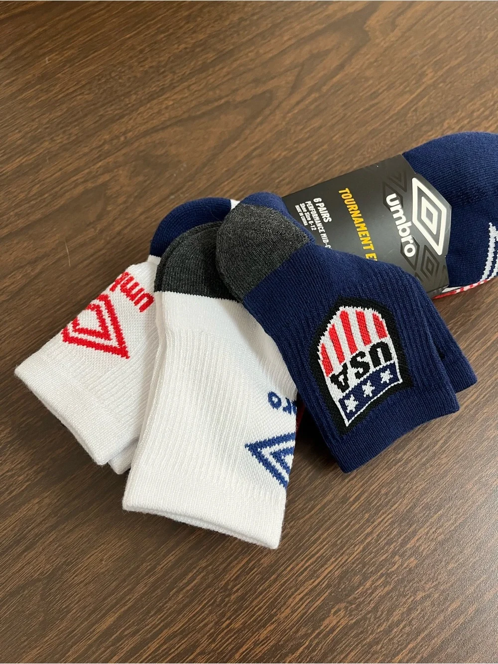 Umbro Tournament Edition USA Soccer Socks 6 Pairs Sz 6-12 New With Tags